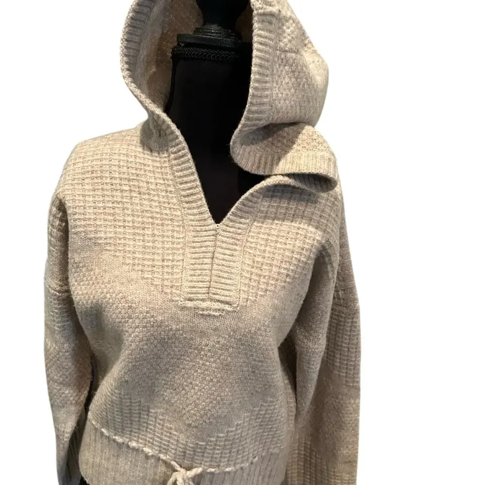 Flag & Anthem Womens S Cream Waffle Knit Sweater Hoodie Pullover Soft Cozy EUC